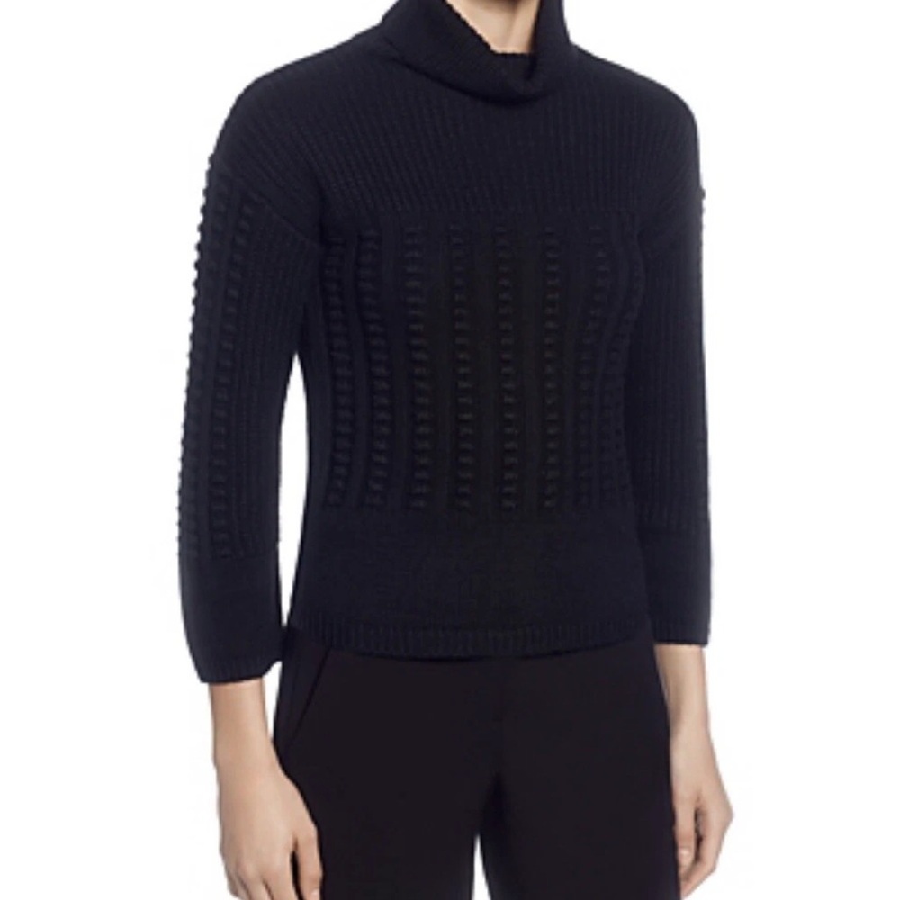 TAHARI WOOL BLEND Mixed Knit Black TURTLENECK SWEATER Small NEW. 229